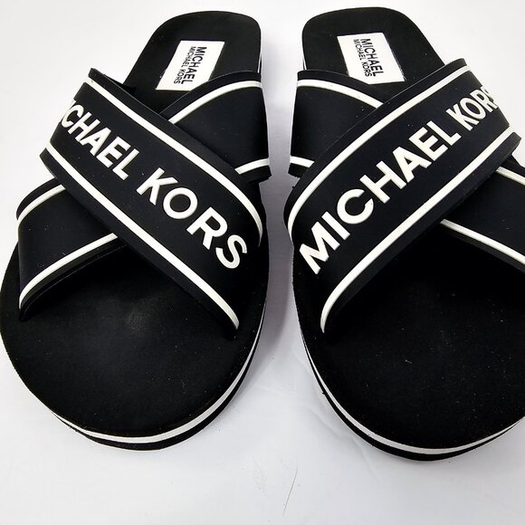 Michael Kors Women's Sparrow Black & White Criss Cross Slide Sandals Size 8M - Picture 4 of 9